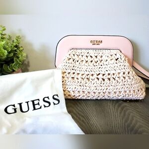 GUESS new!Liguria braided frame clutch/crossbody bag in pale pink with dust bag.